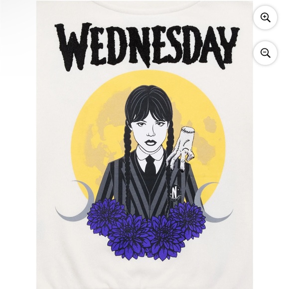 Wednesday Addams Girls Graphic Print Sweatshirt Embroidery NWT Sizes 7/8 & 14/16 - Picture 5 of 6